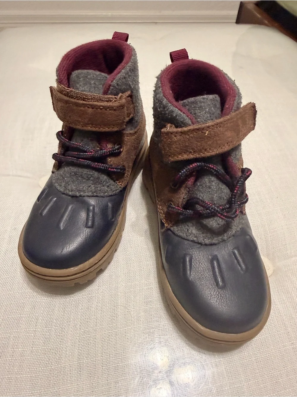Carter's Navy Brown Gray Toddlers' Waterproof Winter Boots with Burgundy Lining